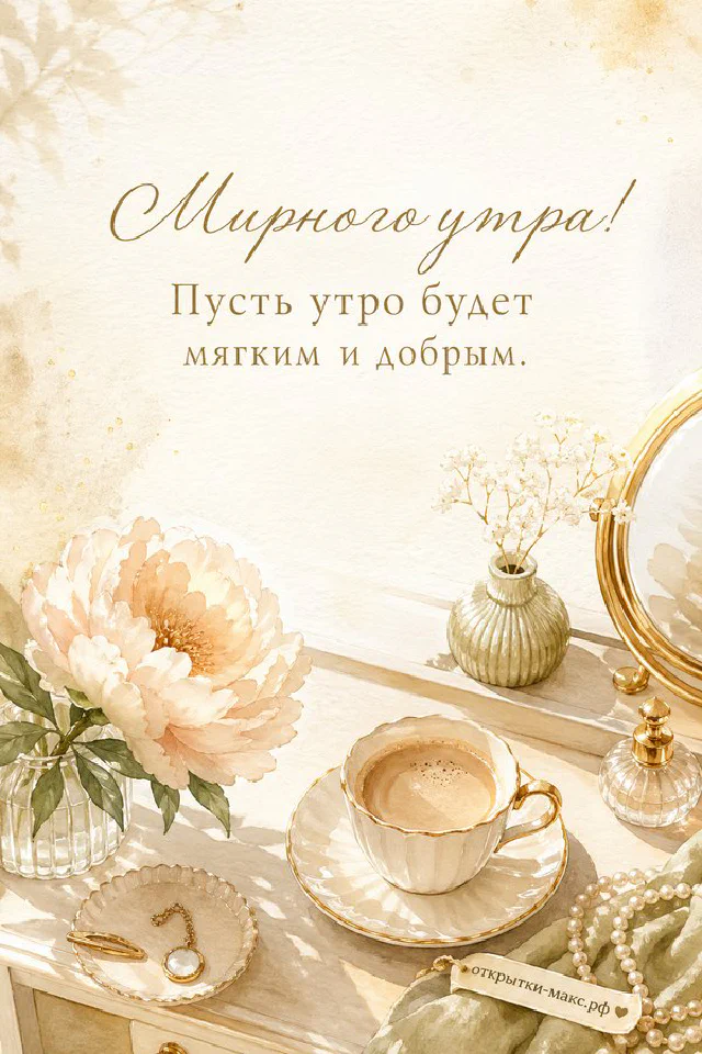 Кружка кофе с рисунком сердца, розовая роза и перевязанный атласной лентой подарок на нежно-розовом фоне — вариант 2
