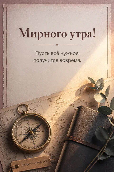 Бронзовый компас на старинной карте рядом с кожаным блокнотом и веткой эвкалипта на бежевом фоне
