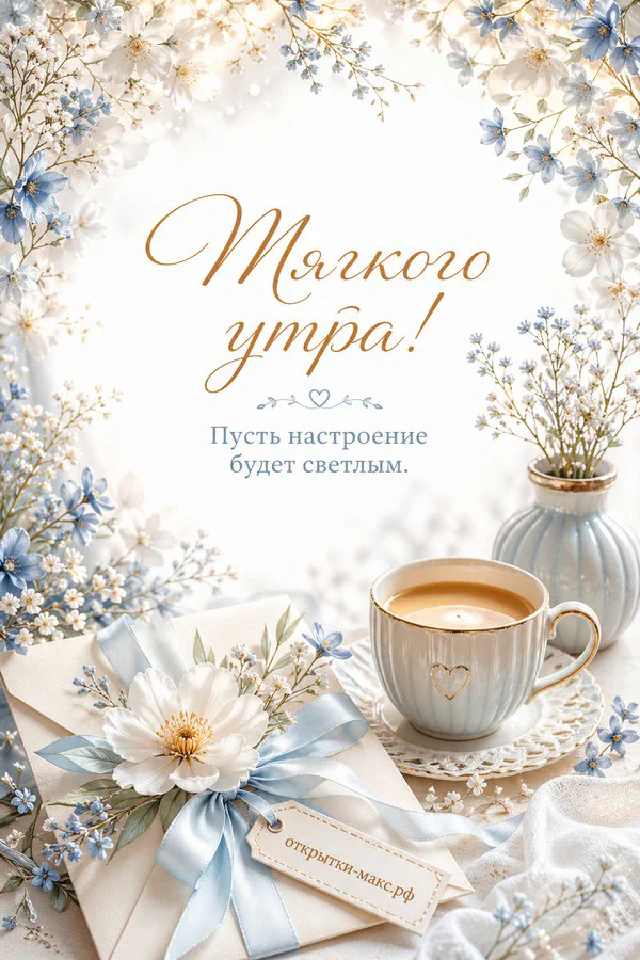 Розовая фарфоровая чашка чая на льняной салфетке, букет светлых цветов в вазе и тарелка с разноцветными французскими макаронами — вариант 3