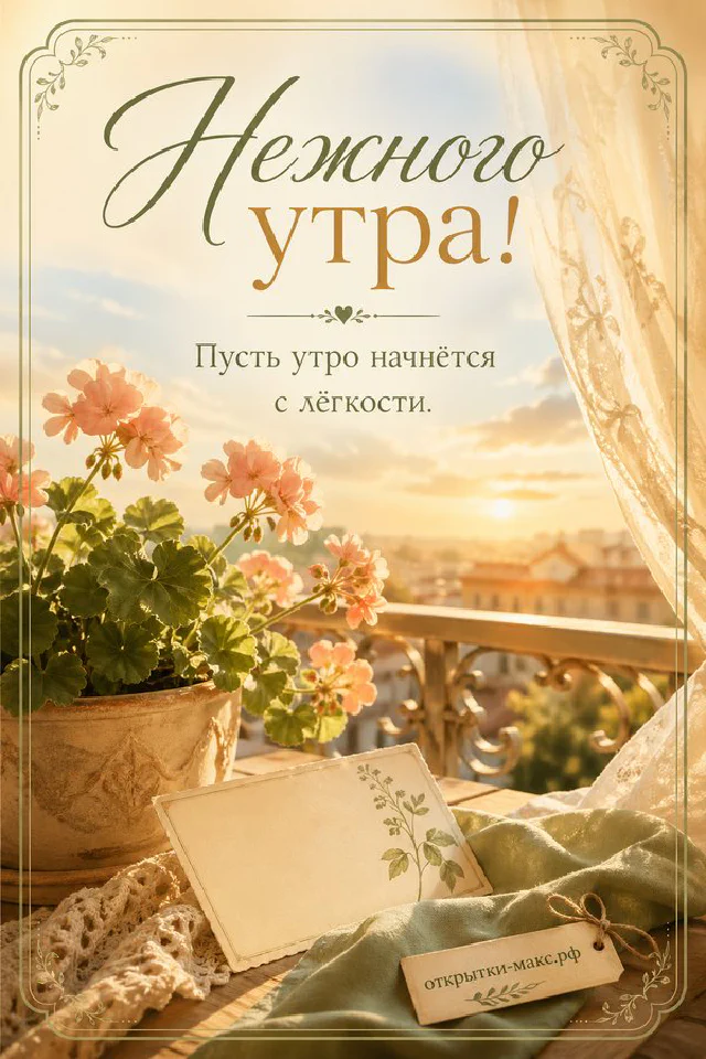 Розовая фарфоровая чашка чая на блюдце, тарелочка с макарунами и бумажный букет у окна в пастельной гамме — вариант 4