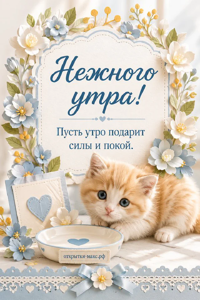 Чашка кофе и зажжённая свеча у окна с зимним пейзажем, акварель, надпись «Нежного утра» — вариант 2