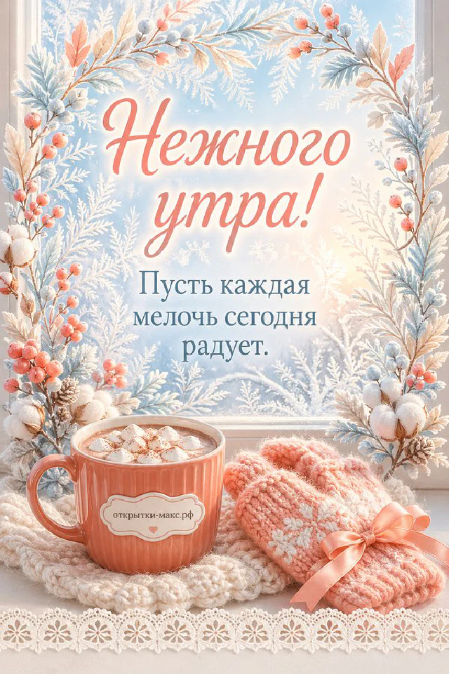 Полосатый кот сидит на подоконнике у открытого окна, за которым синички и цветущая ветка, рядом букет ромашек и чашка чая — вариант 3