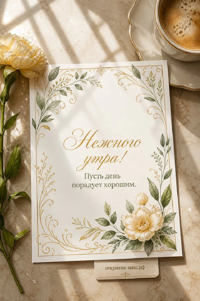 Маленький рыжий котёнок у тарелочки и вазы с цветами в нежной цветочной рамке — вариант 2