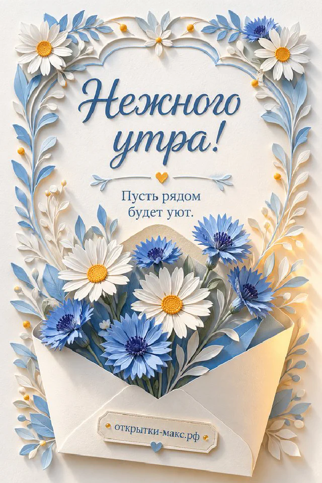 Акварельная открытка «Нежного утра» с открытым окном в сад, ветками сирени и печеньем на блюдце — вариант 4