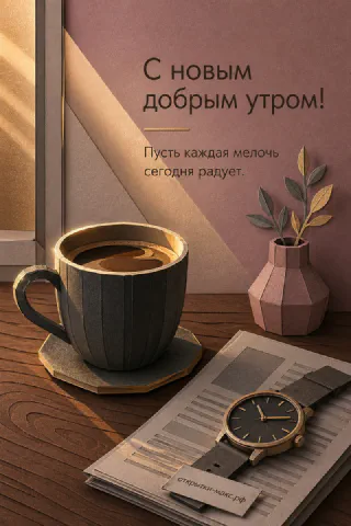 Геометрическая чёрно-золотая кружка с кофе и наручные часы на деревянном столе в геометричном стиле