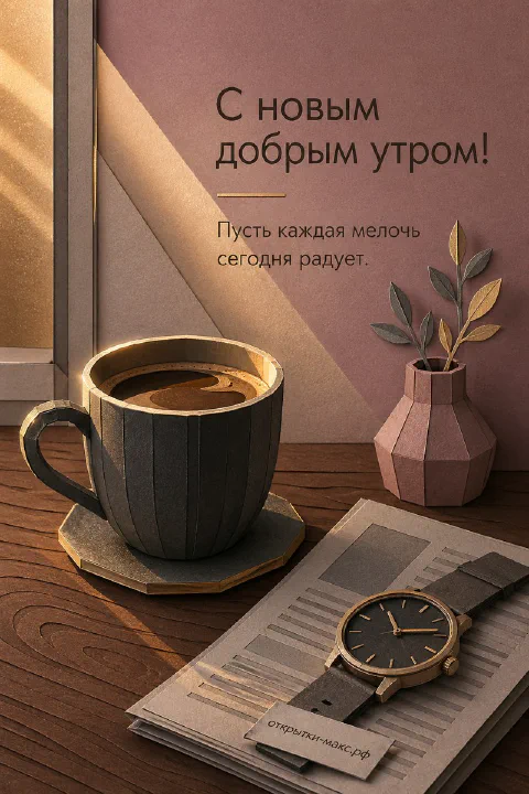 Геометрическая чёрно-золотая кружка с кофе и наручные часы на деревянном столе в геометричном стиле