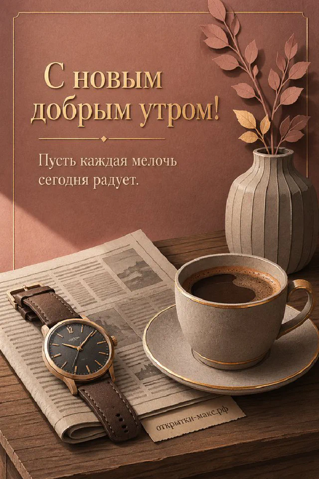 Геометрическая чёрно-золотая кружка с кофе и наручные часы на деревянном столе в геометричном стиле — вариант 2