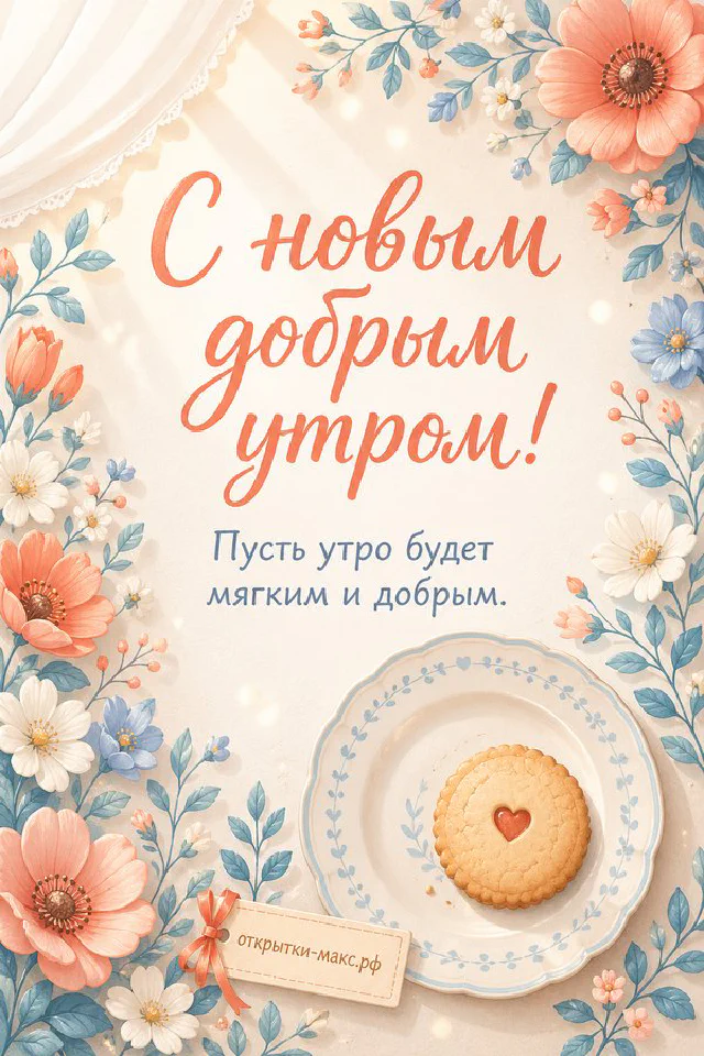 Акварельная открытка с кружкой кофе на подоконнике и видом на закат над рекой с камышами — вариант 2
