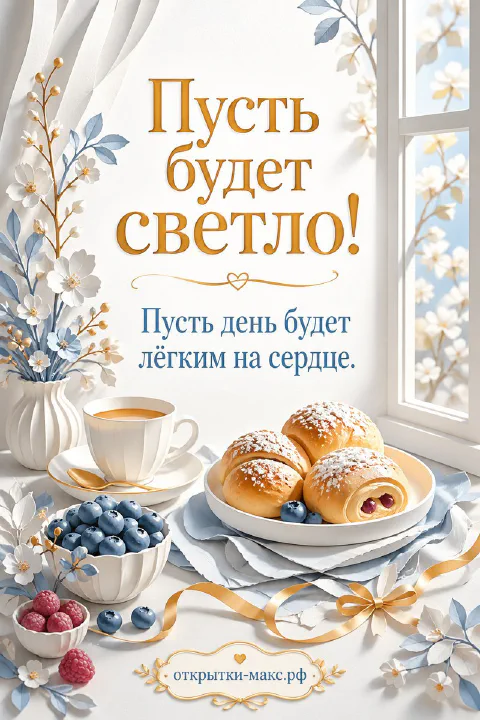 Тарелка с румяными булочками и ягодами черники и малины рядом с кофе и белыми цветами у окна