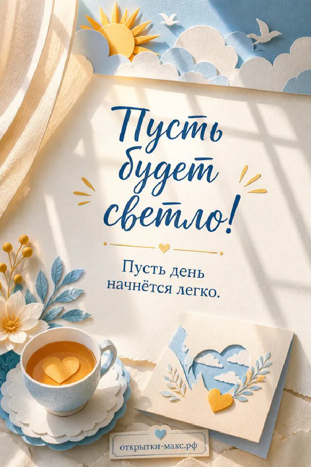 Чашка кофе и домашнее печенье на деревянной доске, надпись «Пусть будет светло», акварель — вариант 4