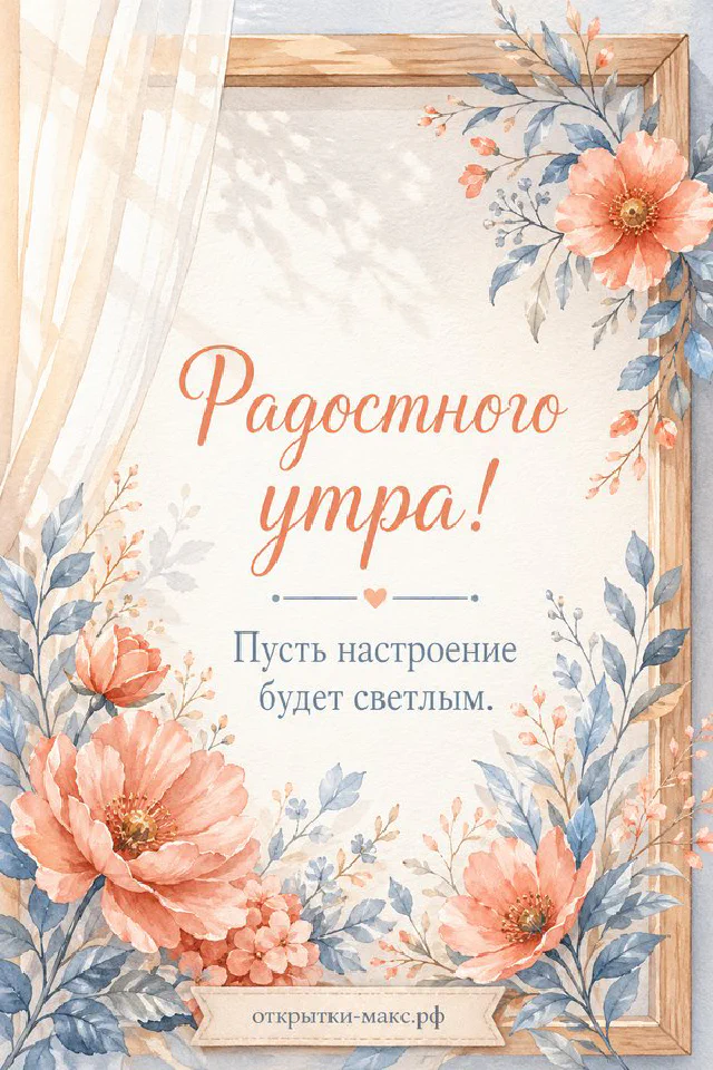 Стеклянная банка с букетом сирени и ромашек и чашка чая у окна с видом на хвойный лес и рассветную тропинку — вариант 7