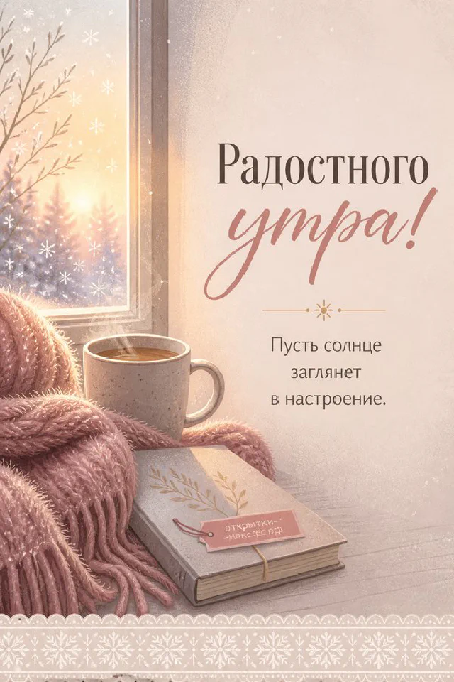 Чашка кофе, старинный компас и карта на столе путешественника, надпись «Радостного утра» — вариант 5