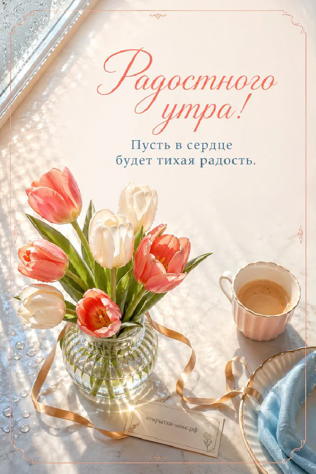 Букет сиреневых и белых тюльпанов в стеклянной вазе на подоконнике, рядом деревянная рамка с веточкой лаванды — вариант 6