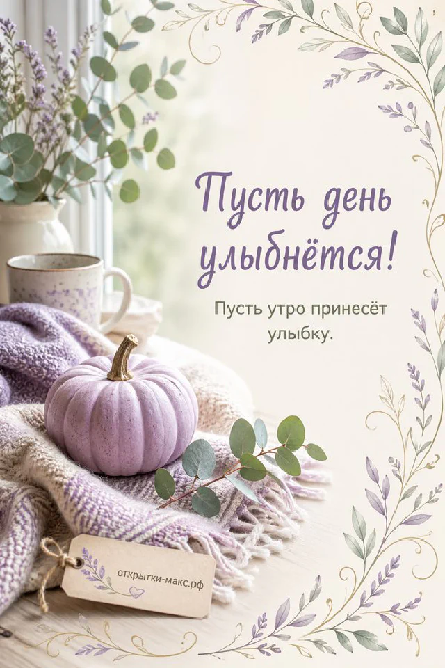 Букет белых ромашек с лавандой и конверт на лиловом фоне с карточкой-открыткой — вариант 3