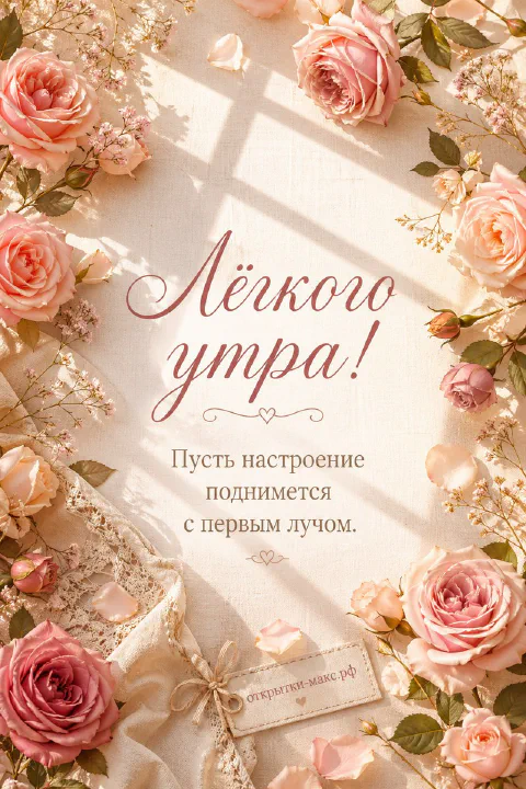 Венок из крупных розовых роз и нежных бутонов на кремовом фоне, в центре каллиграфическая надпись