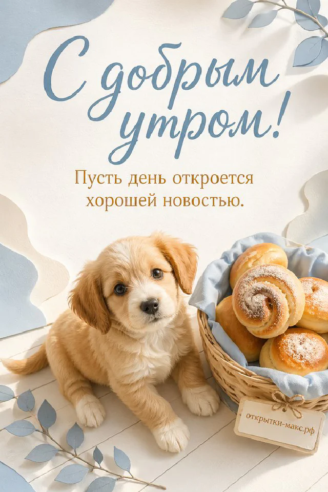 Букет полевых цветов и чашка кофе на столе у окна, надпись «С добрым утром», акварель — вариант 2