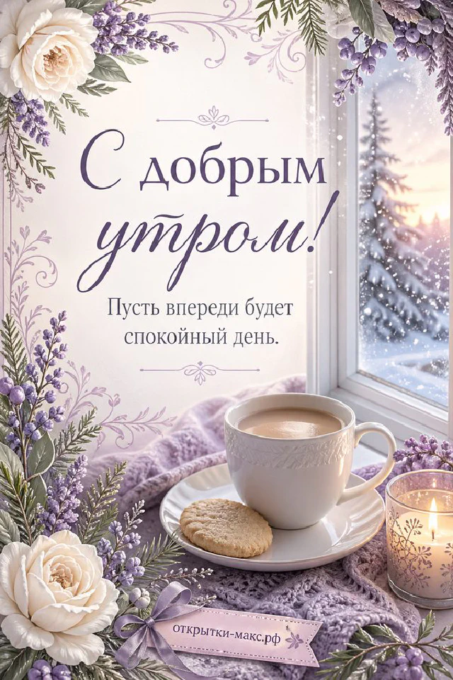Кремовое бумажное письмо с пожеланием доброго утра, песочное печенье на блюдце и перламутровые лепестки на пастельном фоне с золотым узором — вариант 4