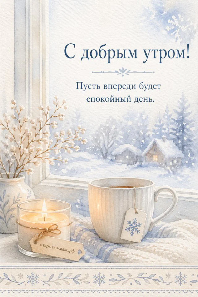 Кремовое бумажное письмо с пожеланием доброго утра, песочное печенье на блюдце и перламутровые лепестки на пастельном фоне с золотым узором — вариант 5