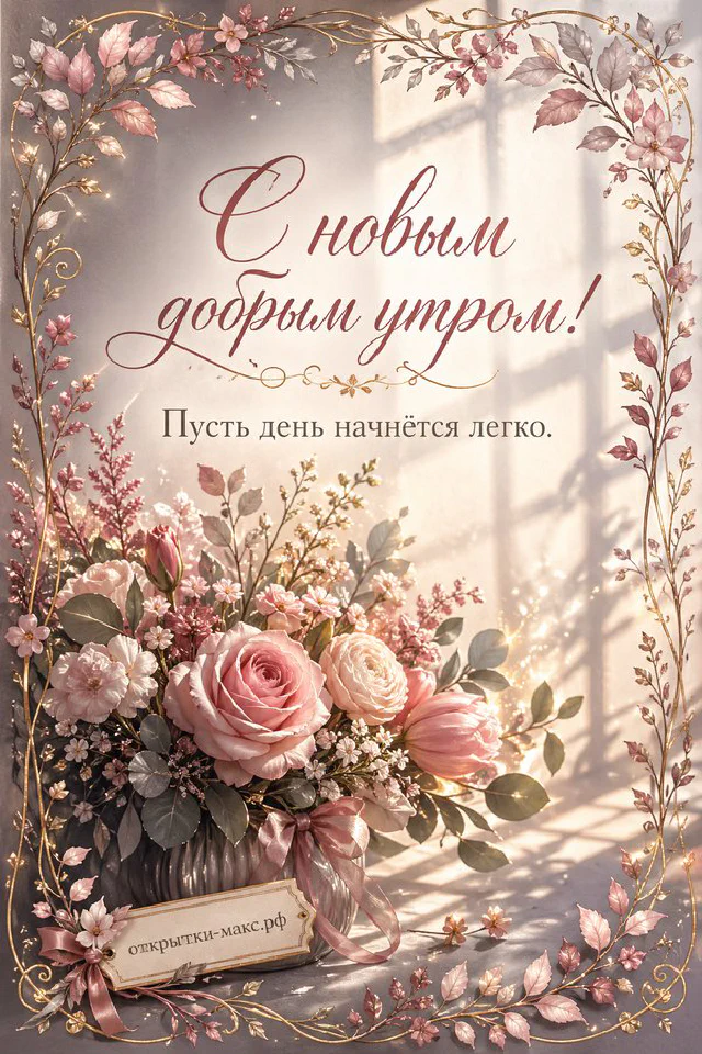 Букет кремовых роз в кувшине, две керамические чашки кофе с сердечками и записка на залитом солнцем подоконнике — вариант 3