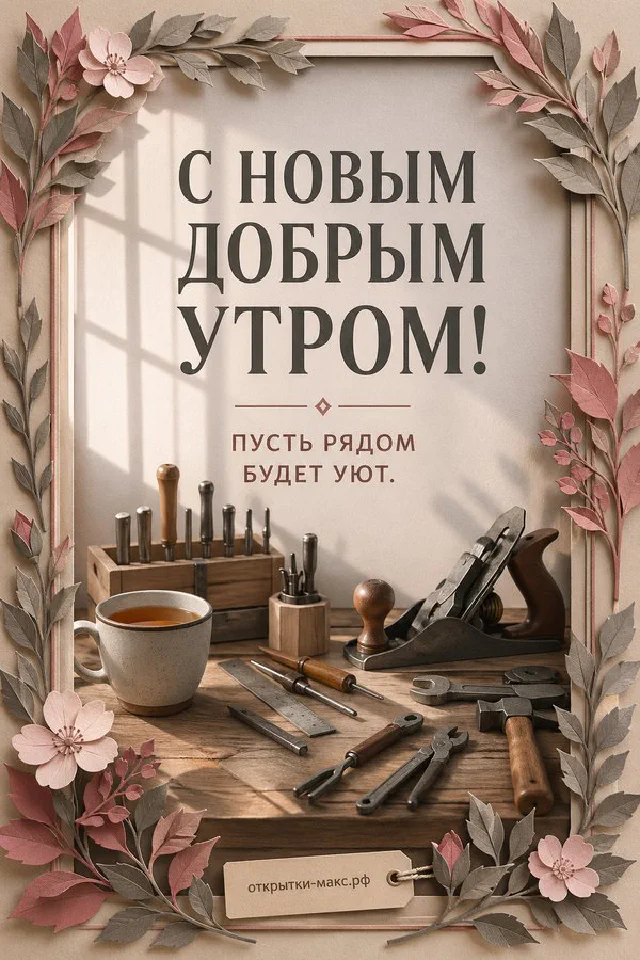 Рыжий кот на розовом пледе у чашки чая и конверта в нежной цветочной рамке — вариант 8