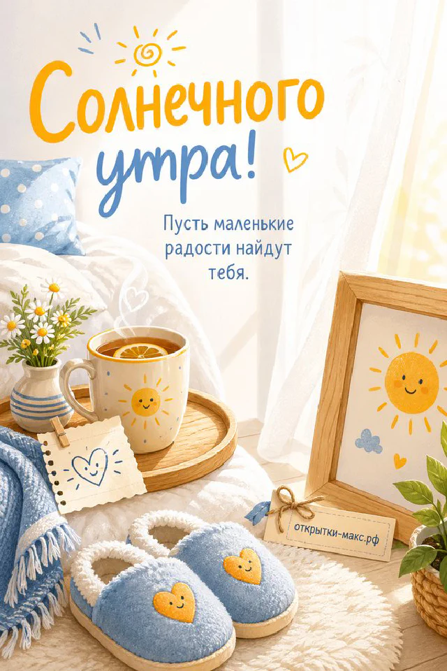 Большая оранжевая чашка кофе с нарисованной улыбкой и печеньем в форме сердечек, яркая открытка доброе утро — вариант 2