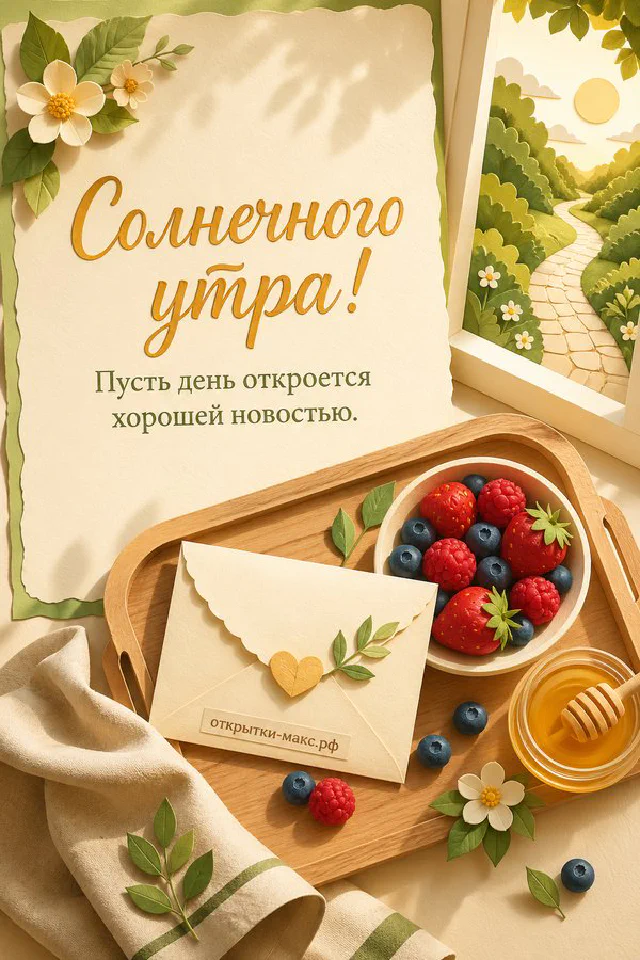 Чашка кофе с печеньем на фоне букета сирени, флакон духов, открытка солнечного утра на сиреневом фоне — вариант 2