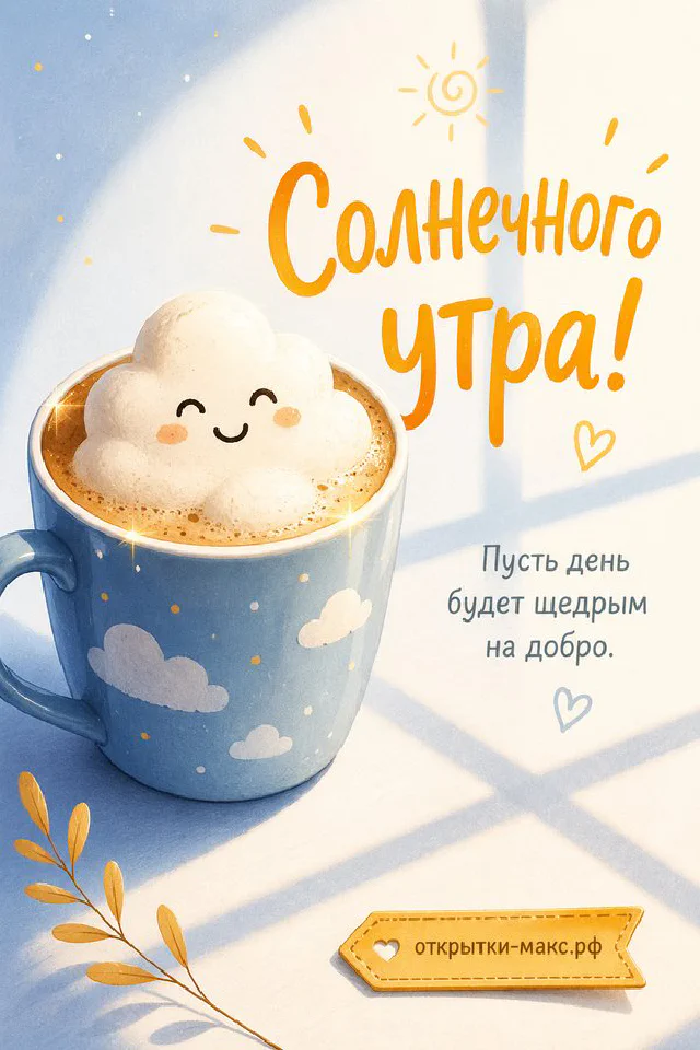 Бежевый конверт с цветами на шёлковой ткани в золотистой рамке из листьев, открытка солнечного утра — вариант 2