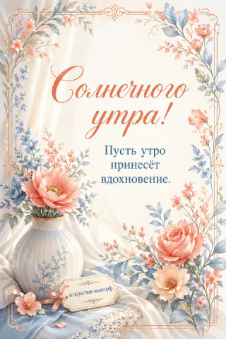 Акварельные розовые пионы и розы в белой вазе, голубые листья и цветочная рамка, открытка солнечного утра
