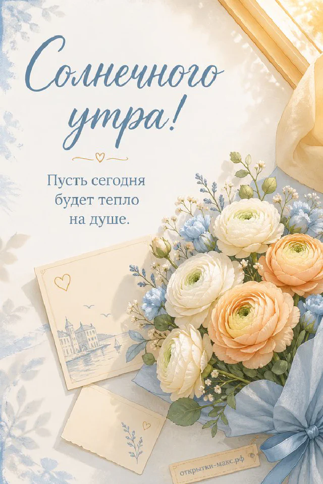 Стопка блинов с ягодами и сметаной, надпись «Солнечного утра», акварель — вариант 4