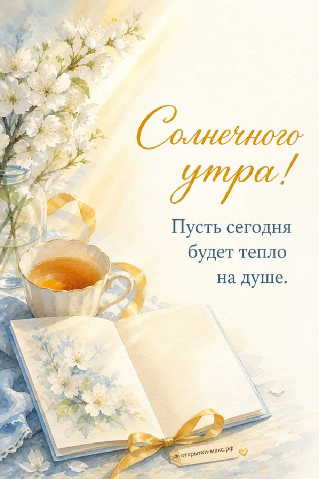 Стопка блинов с ягодами и сметаной, надпись «Солнечного утра», акварель — вариант 5