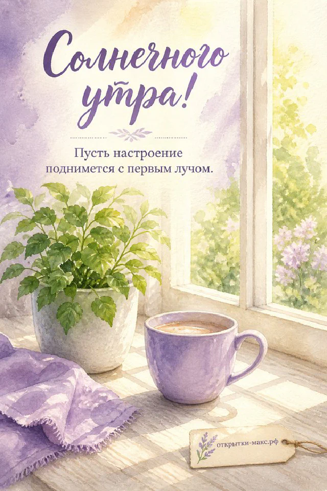 Чашка кофе на деревянном столе у окна с видом на морской рассвет, летящие лепестки и ваза с жёлтыми цветами — вариант 2