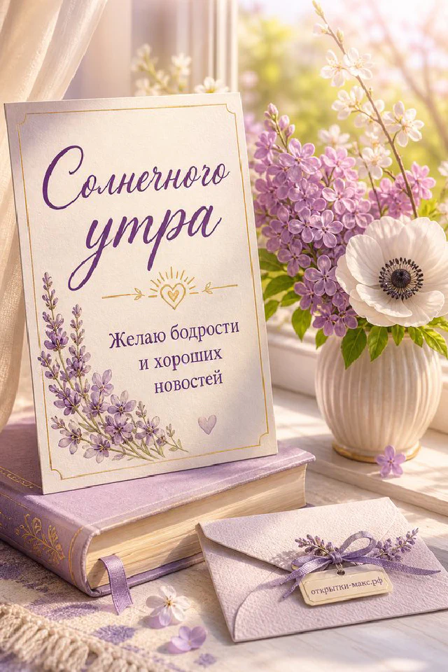 Синяя ваза с жёлтыми подсолнухами и открытка с рисунком подсолнуха рядом с кофе и книгой у окна — вариант 3