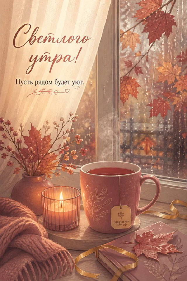 Кружка кофе и печенье на книге рядом с вязаным пледом у заснеженного окна — вариант 7