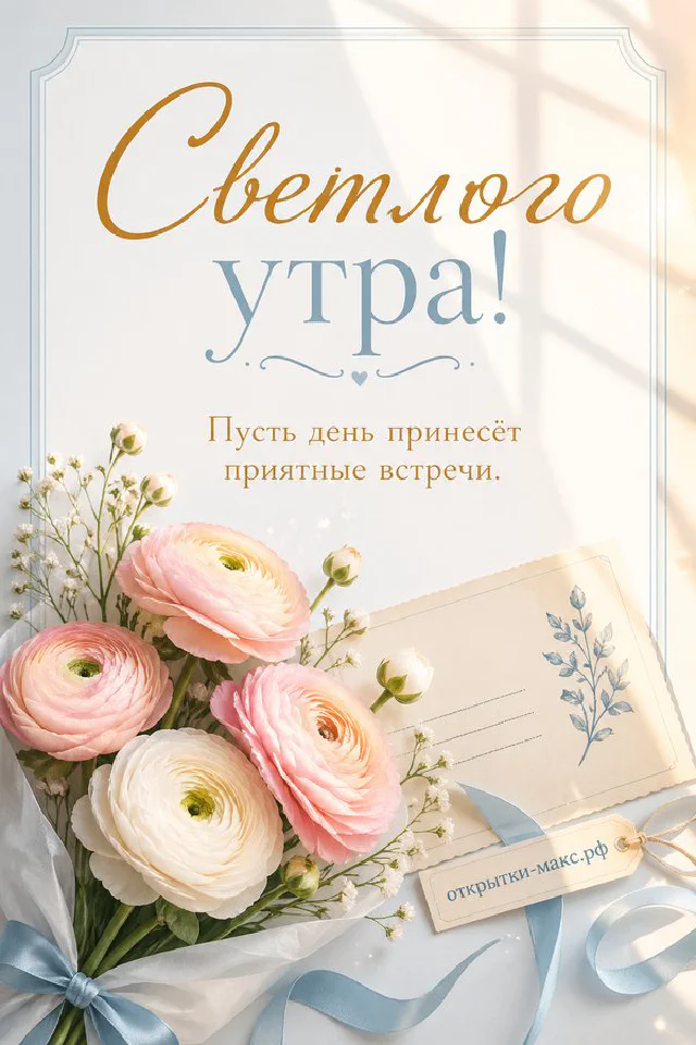 Деревянный поднос с кружкой кофе, круассаном и акварельной открыткой с велосипедом и цветущим деревом — вариант 2