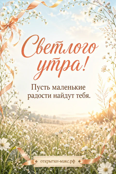 Поле белых ромашек с золотыми лентами в утреннем солнечном свете на голубом небосводе