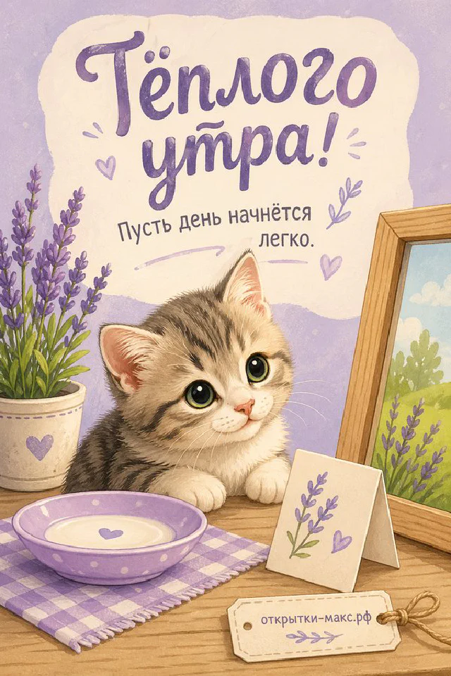 Бело-синяя чашка чая с лимоном на блюдце, белые цветы и арка с видом на море — открытка Тёплого утра — вариант 3