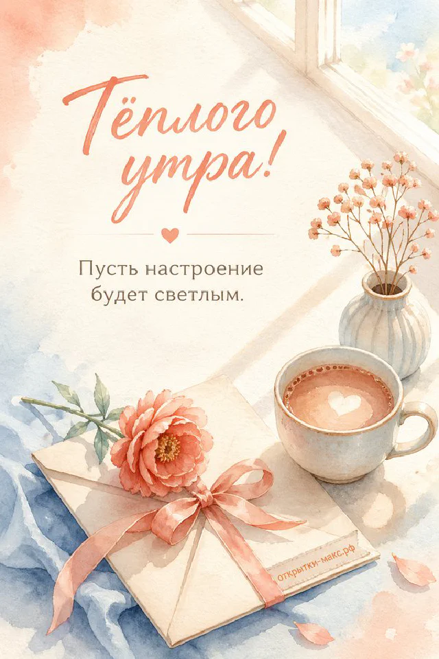 Кружка какао с сердечком, ваза с лавандой и книга с акварельным букетом у окна, за которым виден жёлтый осенний парк — вариант 8