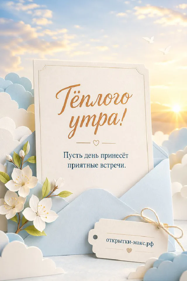 Акварельная сцена: розовая чашка чая с макарунами и букетом цветов у светлого окна, открытка тёплого утра — вариант 2
