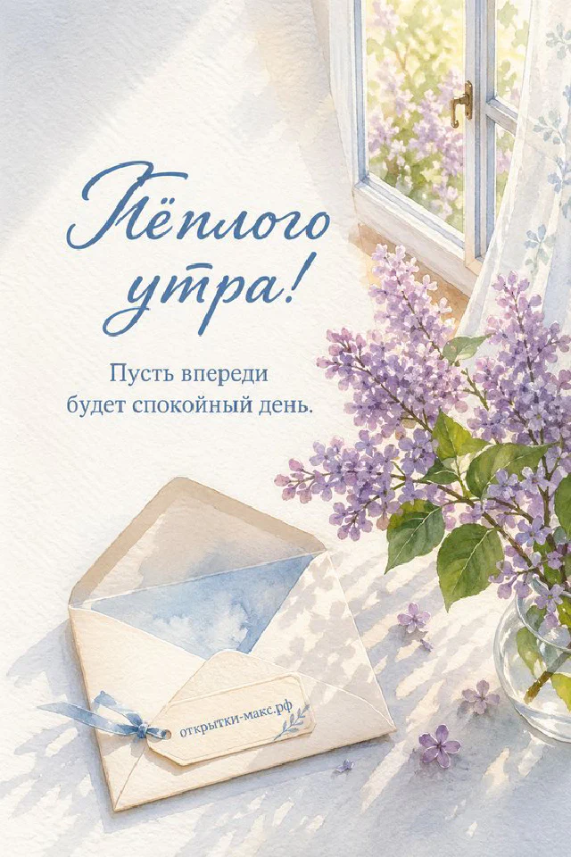 Акварель: чашка чая на блюдце и заснеженная ветвь рябины с красными ягодами на фоне зимнего рассвета — вариант 2
