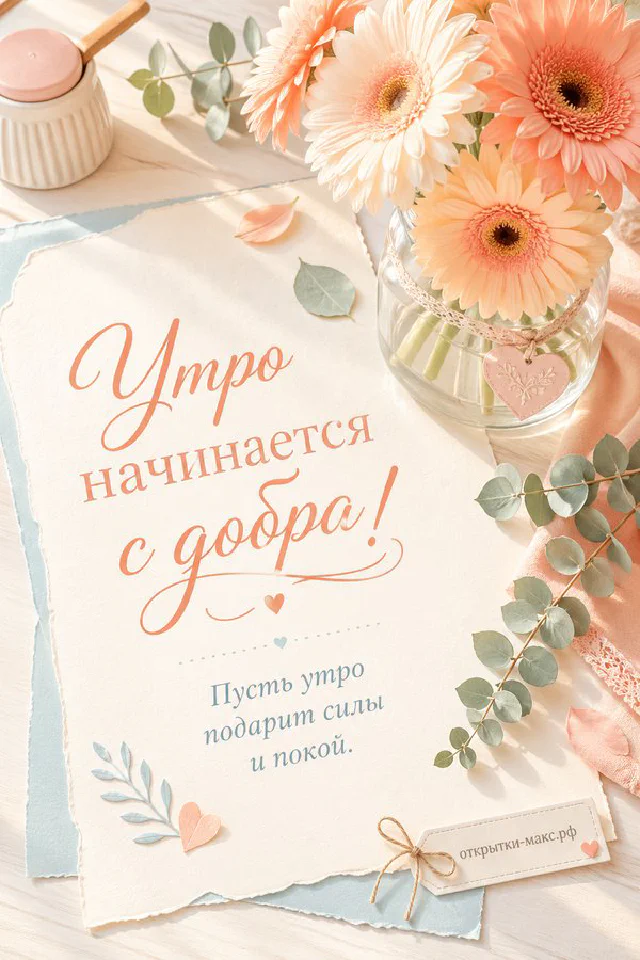 Деревянный поднос с чашкой чая с цветами, круассаном, ложечкой и акварельной открыткой ночного города — вариант 3