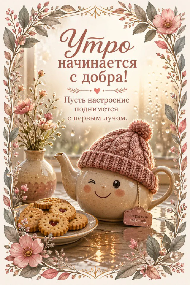 Розовые пионы и голубые незабудки в ажурной кружевной рамке на светлом фоне с видом на окно — вариант 3