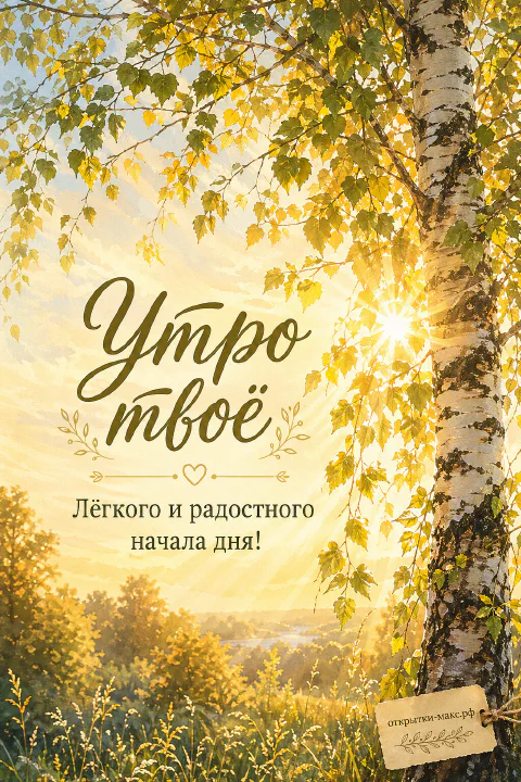 Акварельные белые берёзы с золотой листвой и яркие солнечные лучи, пробивающиеся сквозь ветви в летнем лесу