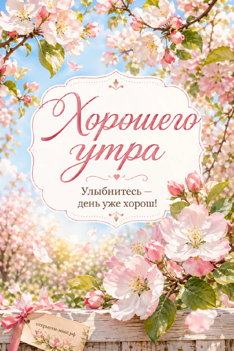 Цветущая яблоня с бело-розовыми цветами и бутонами над белым деревянным забором на фоне голубого неба