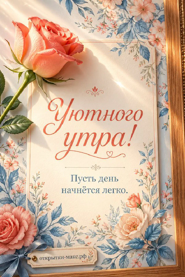 Букет белых и сиреневых роз с веточками лаванды в вазе у окна и две сиреневые чашки на блюдцах с сердечками — вариант 4
