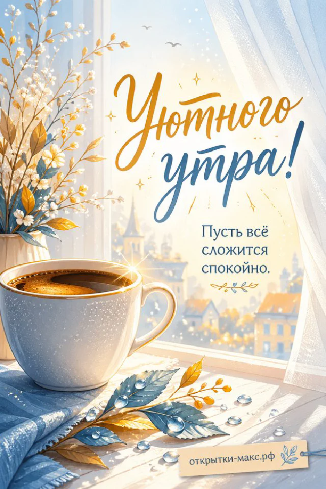 Чашка чая с лавандовой росписью и кленовый лист у окна с каплями дождя — вариант 4