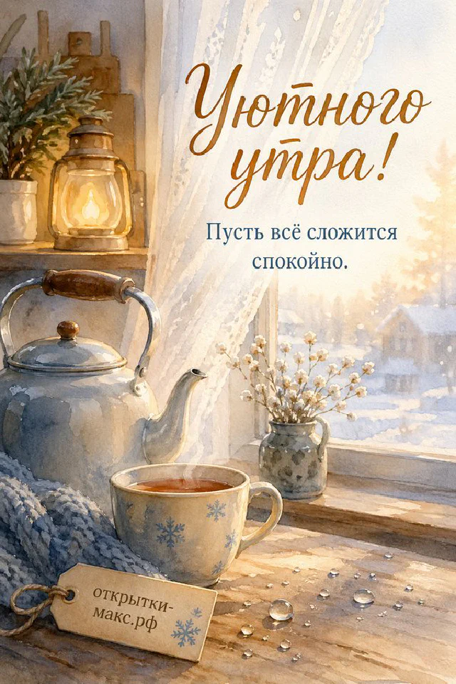Чашка чая с лавандовой росписью и кленовый лист у окна с каплями дождя — вариант 2