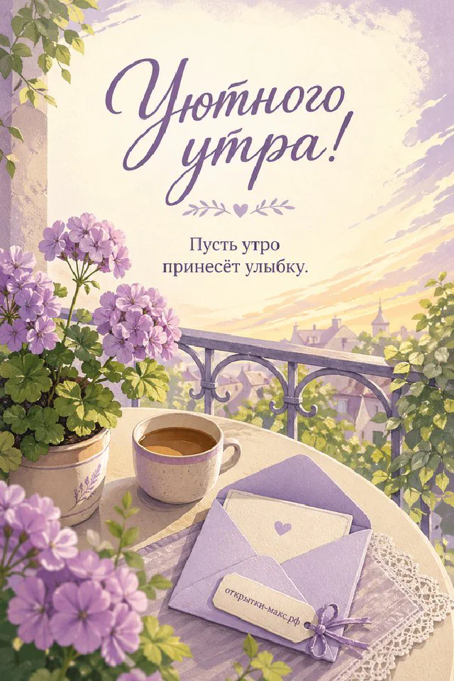 Спящий рыжий с белым кот калачиком на вязаном пледе рядом с голубой книгой и открыткой «Уютного утра» — вариант 4