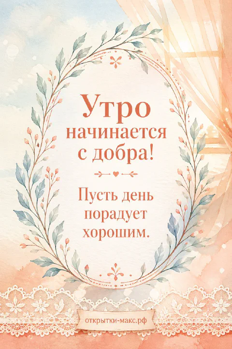 Акварельный венок из тонких веток с ягодами и листочками на персиковом фоне у окна