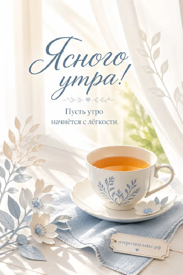 Белые ромашки в керамическом кувшине и чашка кофе на деревянном кухонном столе у окна с зелёными занавесками — вариант 3