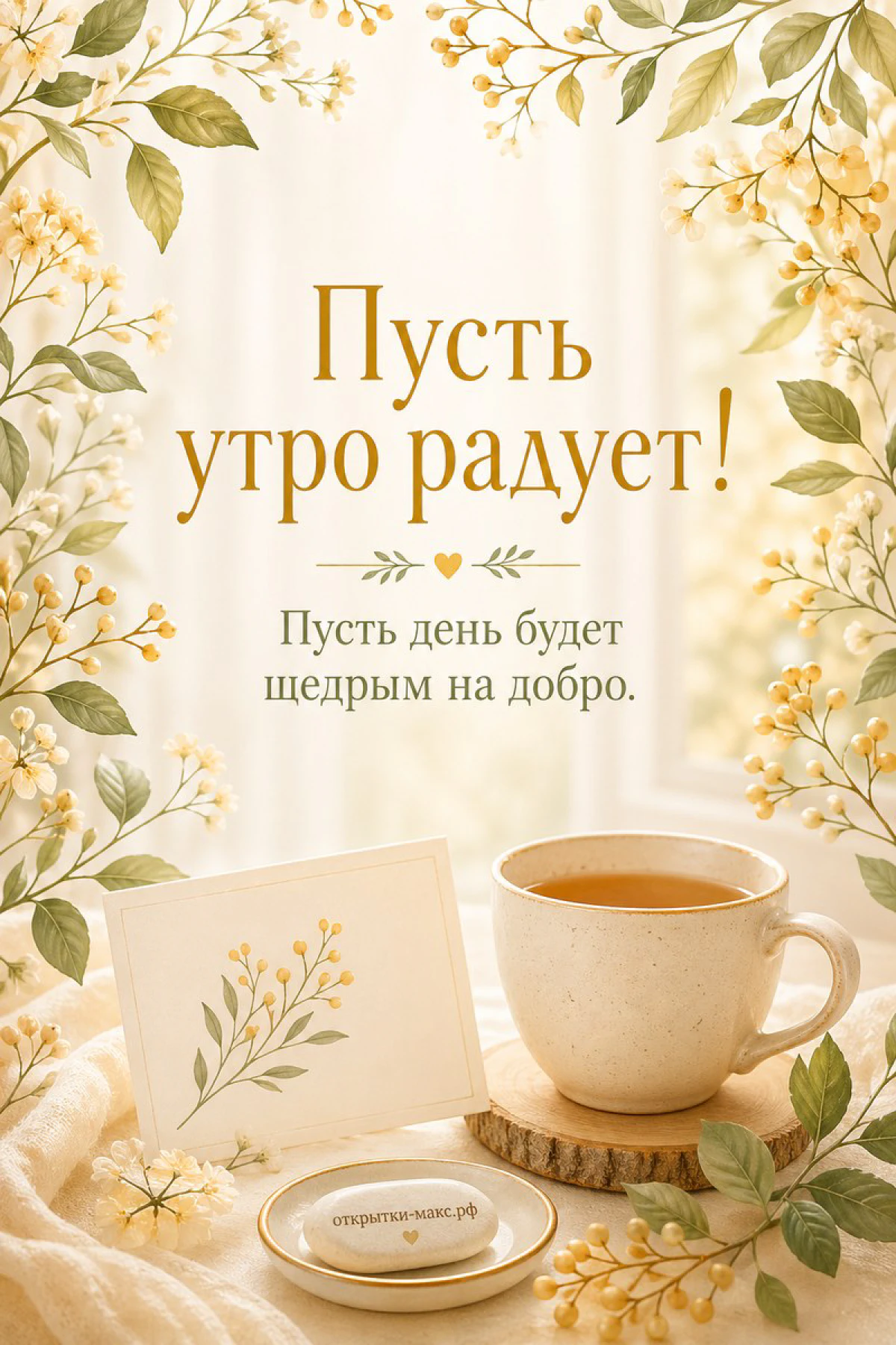 Записка на холодильнике, букет ромашек и чашка чая
